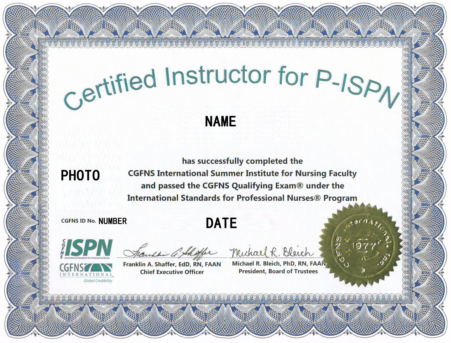 P-ISPN国际师资资格证书样本图片